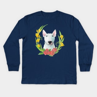 Bull terrier with flowers Kids Long Sleeve T-Shirt